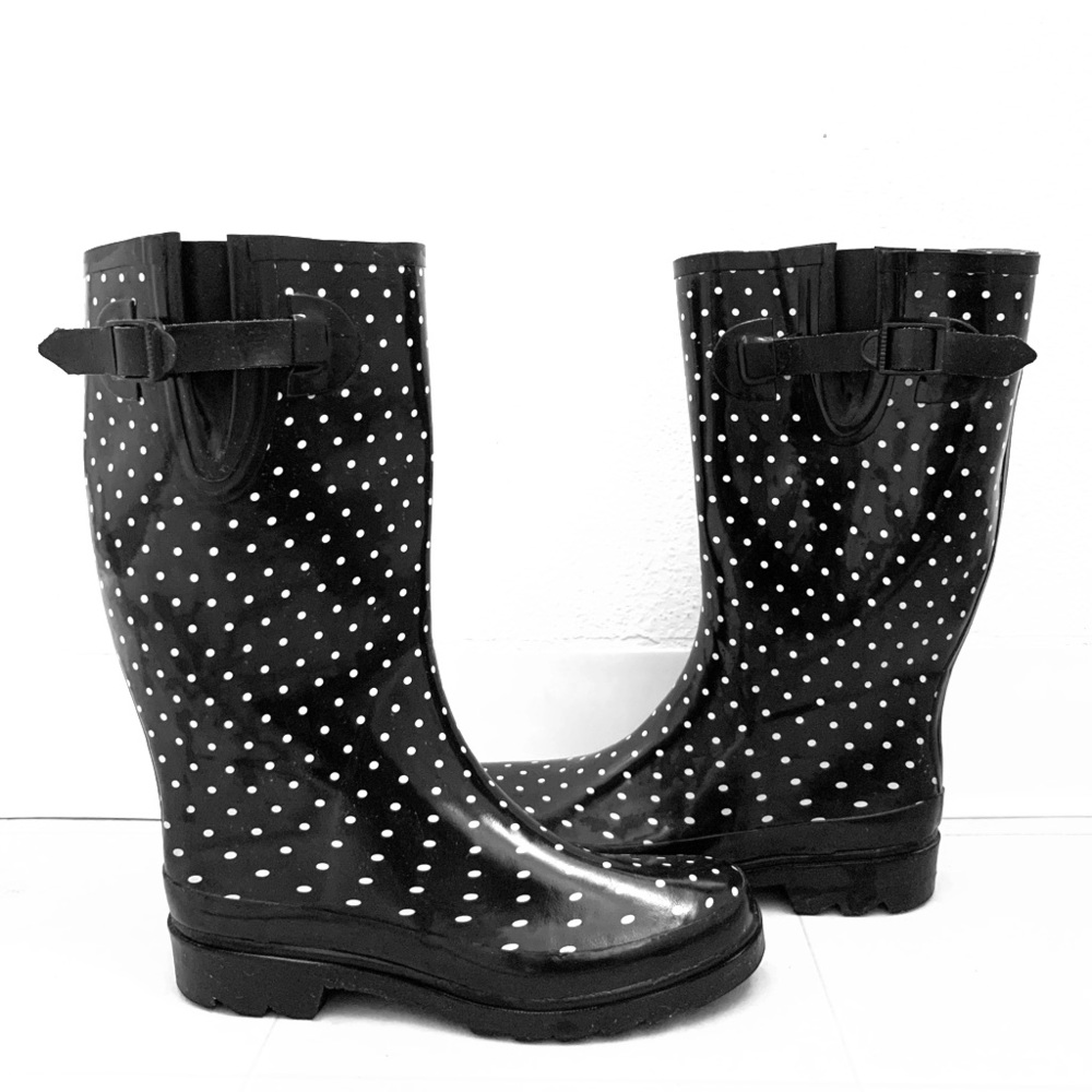 Black and White Polka Dot Rain Boots